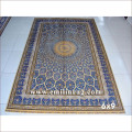 6X9 Blue Persian Design Handmade Silk Carpet for Living Room with Fringe